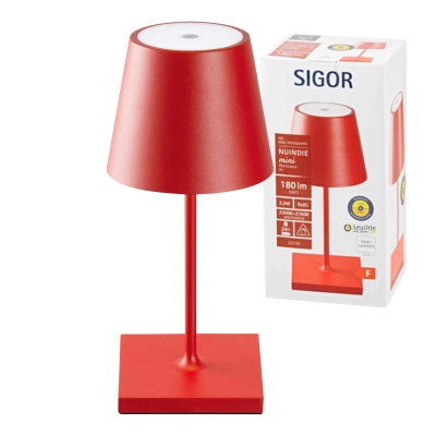 SIGOR Sigor Nuindie Akku-Tischleuchte mini rot LED rund 250mm IP54 dimmbar Flex-Mood Easy-Connect