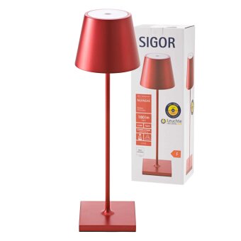 SIGOR Sigor Nuindie Akku-Tischleuchte  Kirschrot LED rund 380mm IP54 dimmbar Flex-Mood Easy-Connect