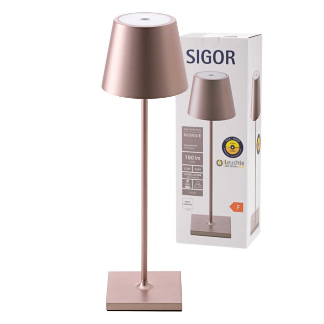 Sigor Nuindie Akku-Tischleuchte Roségold LED | Lampen1a