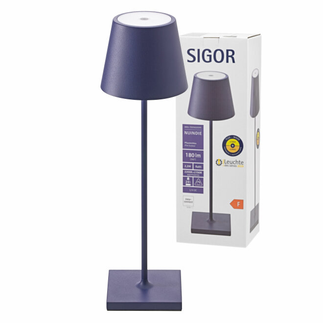 Sigor Nuindie | 380mm rund Lampen1a Akku-Tischleuchte LED blau