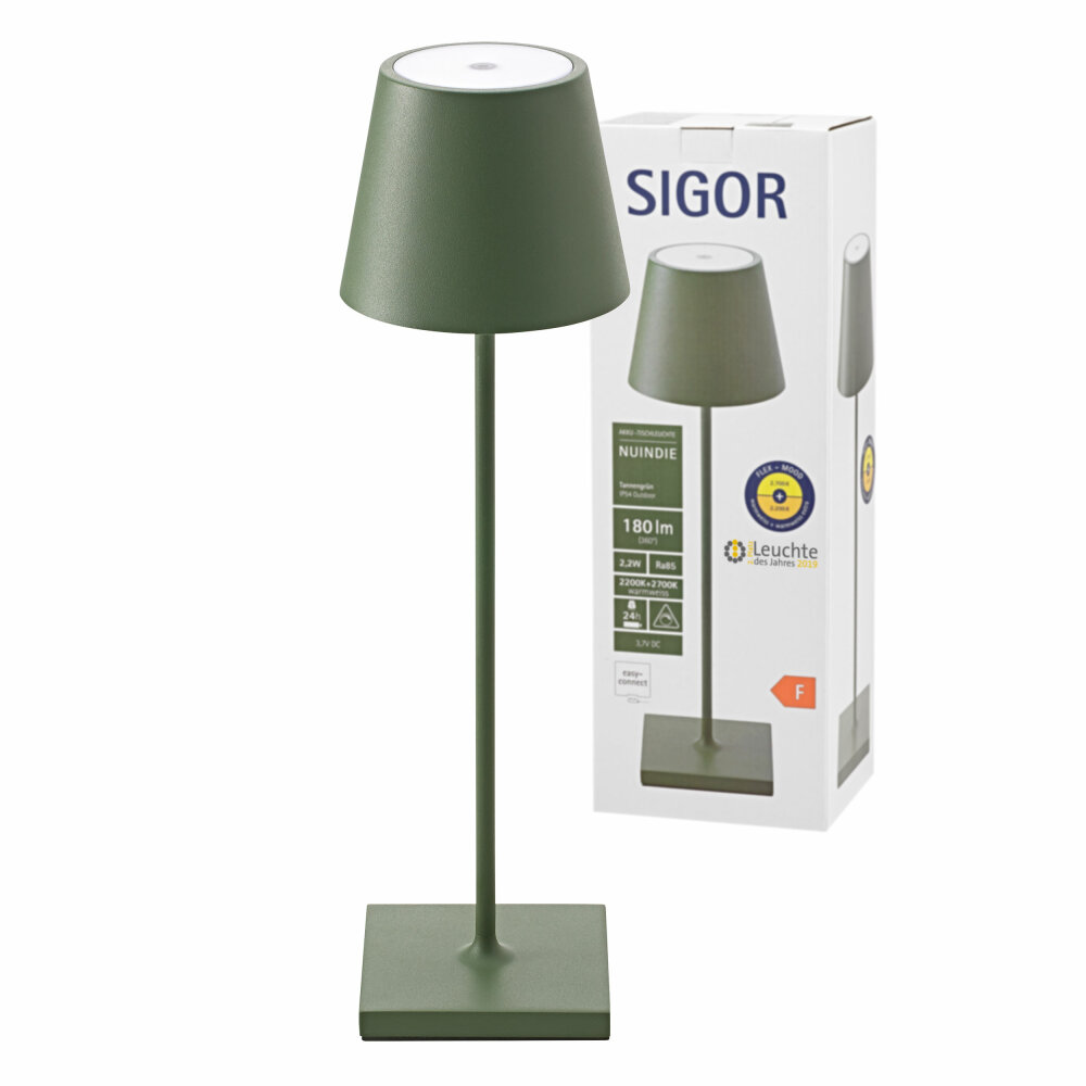 Sigor Nuindie Akku-Tischleuchte Tannengrün LED | Lampen1a