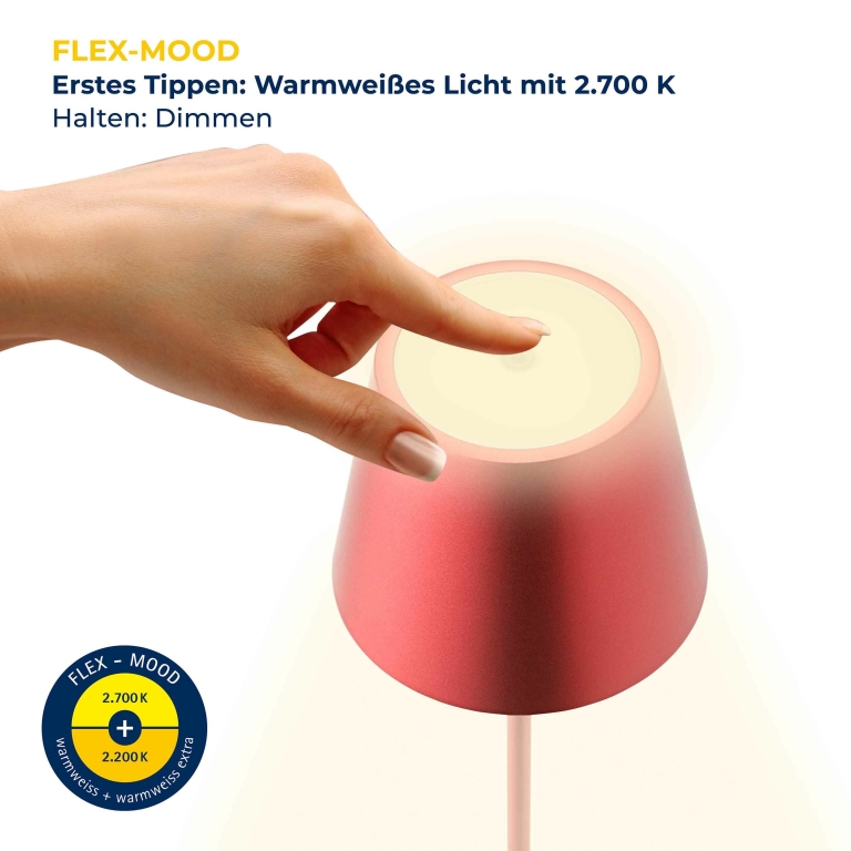 SIGOR Sigor Nuindie Akku-Tischleuchte mini Kirschrot LED rund 250mm IP54 dimmbar Flex-Mood Easy-Connect