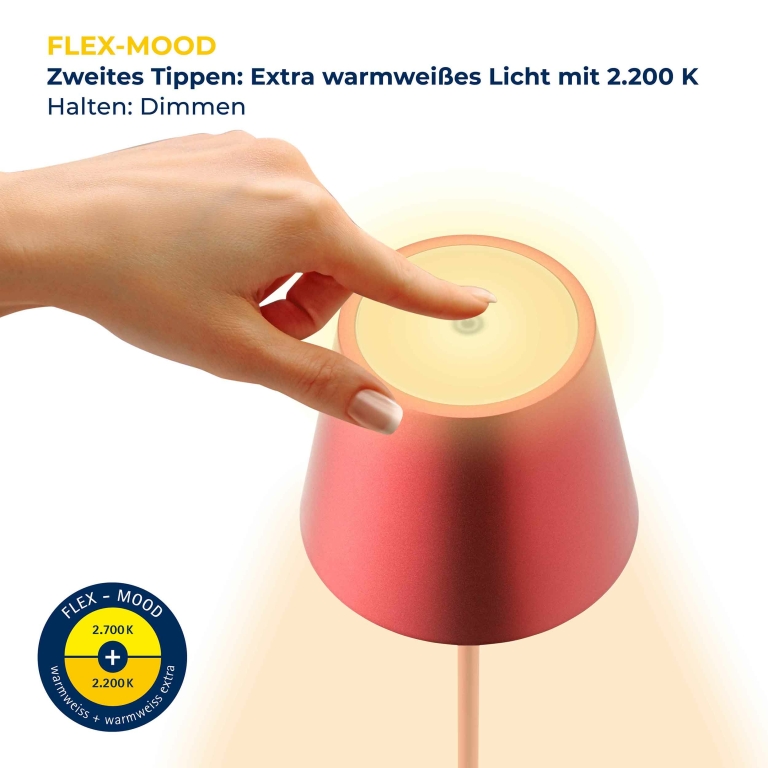 SIGOR Sigor Nuindie Akku-Tischleuchte mini Kirschrot LED rund 250mm IP54 dimmbar Flex-Mood Easy-Connect