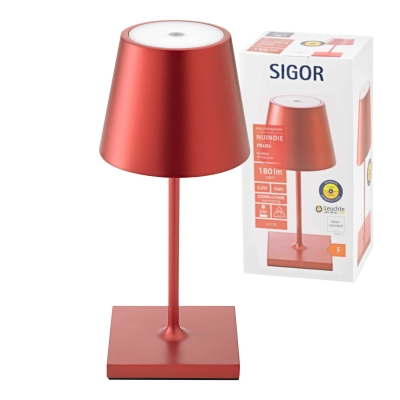 SIGOR Sigor Nuindie Akku-Tischleuchte mini Kirschrot LED rund 250mm IP54 dimmbar Flex-Mood Easy-Connect