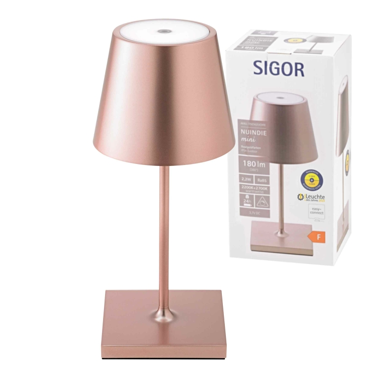 mini Sigor Nuindie | Roségold Akku-Tischleuchte Lampen1a