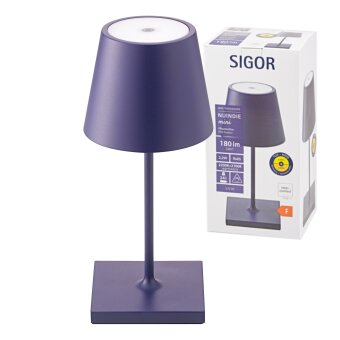 SIGOR Sigor Nuindie Akku-Tischleuchte mini Pflaumenblau LED rund 250mm IP54 dimmbar Flex-Mood Easy-Connect