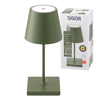 SIGOR Sigor Nuindie Akku-Tischleuchte mini Tannengrün LED rund 250mm IP54 dimmbar Flex-Mood Easy-Connect