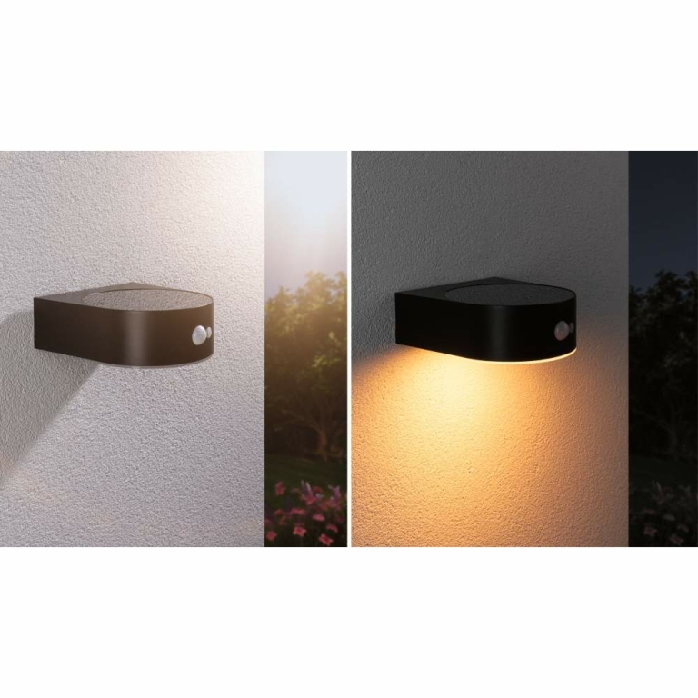 Paulmann Solar LED Außenwandleuchte Eileen mit Bewegungsmelder insektenfreundlich IP44 2200K 300lm Schwarz