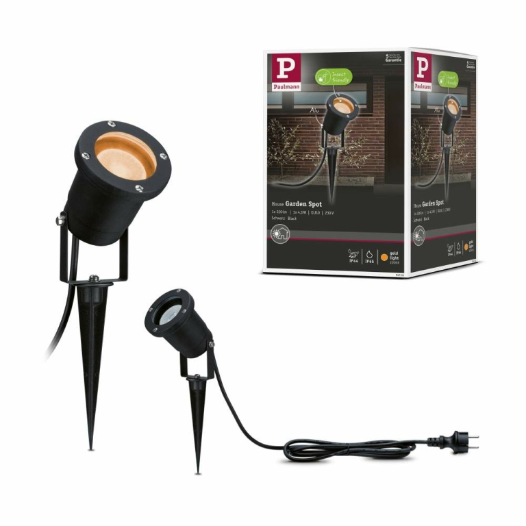 Paulmann LED Gartenstrahler Goldlicht insektenfreundlich IP65 rund 92mm 2200K 4,3W 320lm 230V  Schwarz Metall