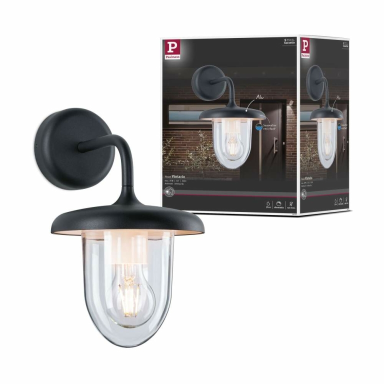 Paulmann 94399 Outdoor Wandleuchte Lantea 230V max. IP44 E27 Lampen1a | Anthrazit W ohne