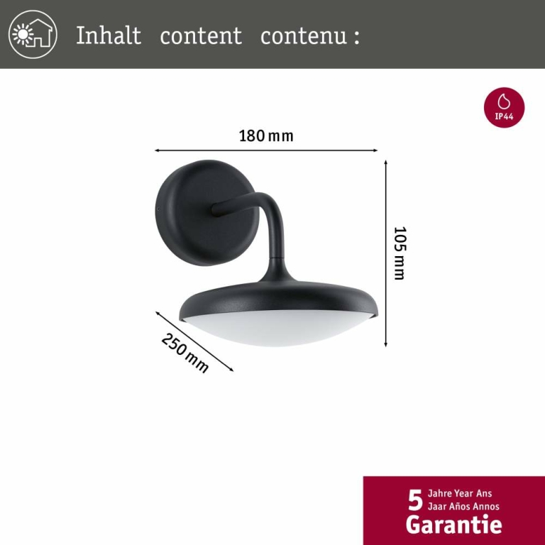 Paulmann LED Außenwandleuchte Nostro  seewasserresistent IP44 rund 180x250mm 3000K 10W 900lm 230V  Anthrazit Aluminium