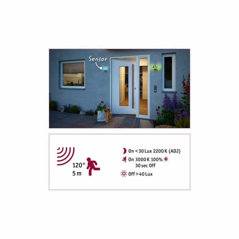Paulmann LED Hausnummernleuchte Smart Home Zigbee Sheera Bewegungsmelder & Dämmerungssensor RGBW Tunable White IP44