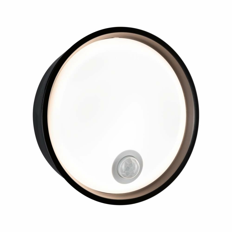 Paulmann LED Außenwandleuchte Platomo schwarz rund mit Bewegungsmelder IP44 1200lm 3000K seewasserresistent (LED fest verbaut)
