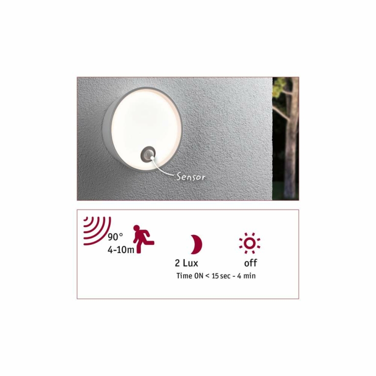 Paulmann LED Außenwandleuchte Platomo weiß rund mit Bewegungsmelder IP44 1200lm 3000K seewasserresistent (LED fest verbaut)