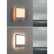 LED Außenwandleuchte Lamina weiß eckig mit Backlight und Bewegungsmelder IP44 14W 920lm Tunable Warm 230V