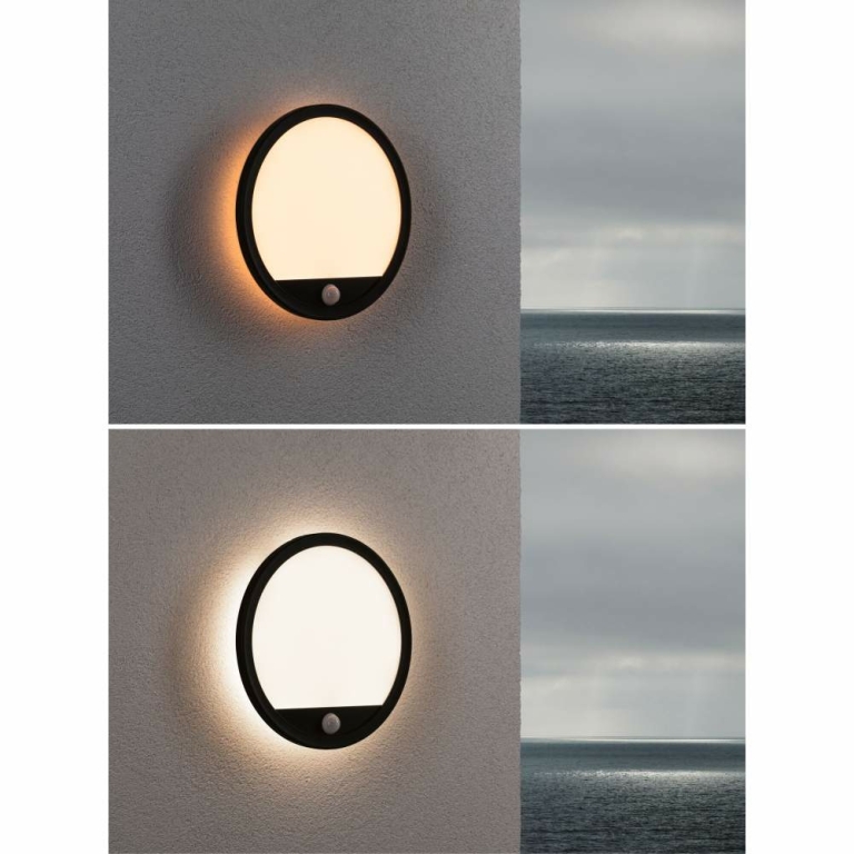 Paulmann LED Außenwandleuchte Lamina schwarz rund mit Backlight und Bewegungsmelder IP44 14W 1150lm Tunable Warm 230V