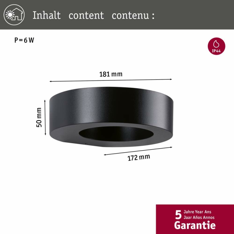 Paulmann LED Außenwandleuchte Renga anthrazit IP44 270lm 3000K seewasserresistent (LED fest verbaut)