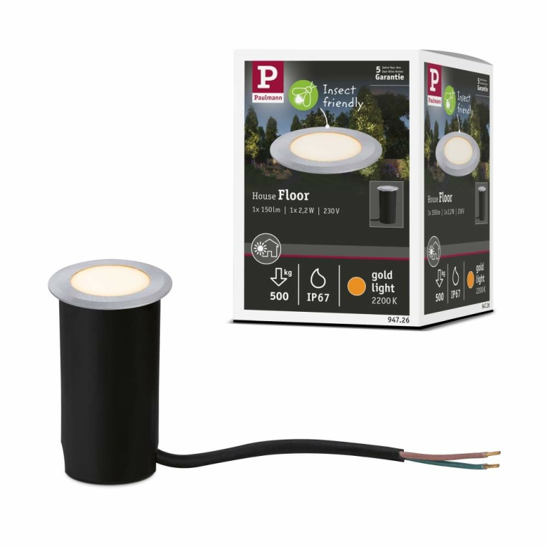 Paulmann LED Bodeneinbauleuchte Insektenfreundlich insektenfreundlich IP67 rund 50mm 2200K 2,2W 60lm 230V Alu Kunststoff#Metall