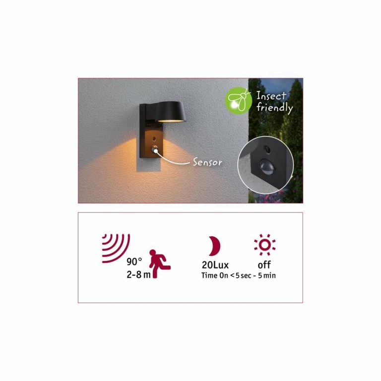 Paulmann LED Außenwandleuchte Capea anthrazit aluminium mit Bewegungsmelder & Dämmerungsschalter IP44 6W 450lm Tunable Warm 230V
