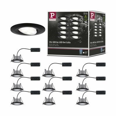 Paulmann HomeSpa LED Einbauleuchte Calla Basisset schwenkbar IP65 rund 90mm 30°  10x6W 10x500lm 230V  4000K Schwarz matt