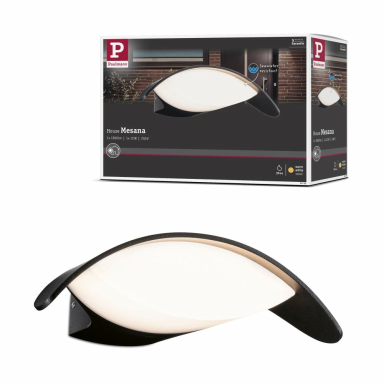 Paulmann LED Außenwandleuchte Mesana   IP44  240x165mm 3000K 12W 800lm 230V  Anthrazit Aluminium