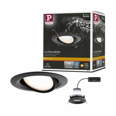 Paulmann LED Einbauleuchte Nova Plus Coin Einzelleuchte schwenkbar IP65 rund 93mm 30° Coin 6W 470lm 230V dimmbar 2700K Schwarz matt