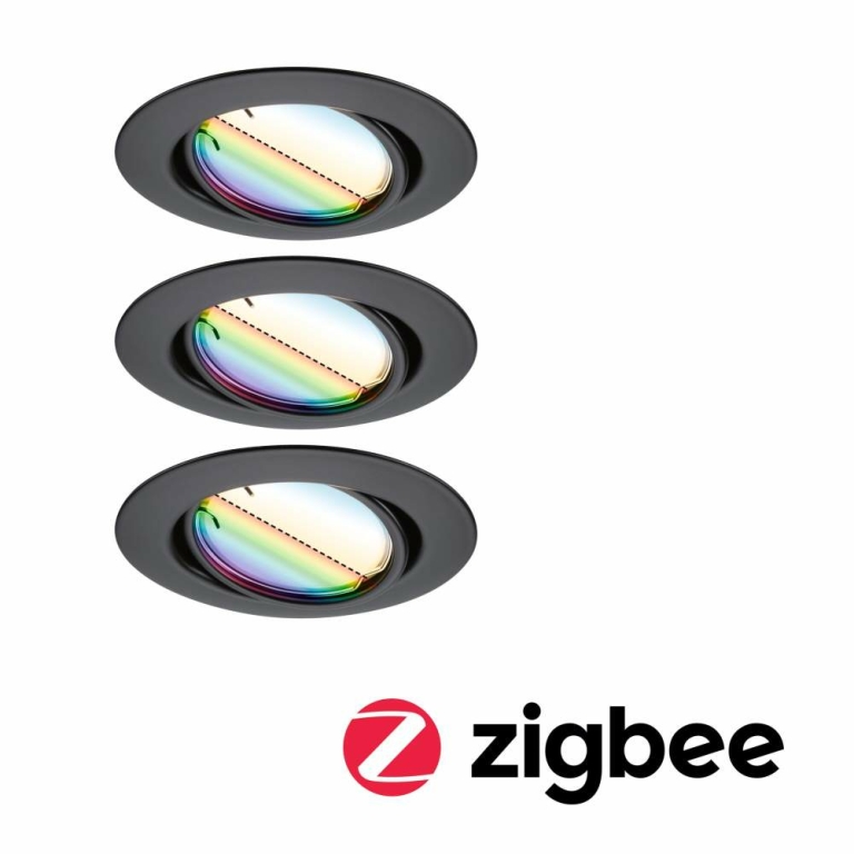 Paulmann LED Einbauleuchte Smart Home Zigbee Base Coin Basisset schwenkbar  rund 90mm 20°  3x4,9W 3x420lm 230V dimmbar RGBW+ Schwarz matt