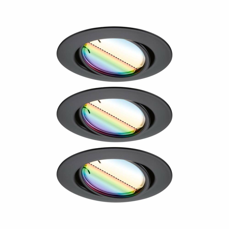 Paulmann LED Einbauleuchte Smart Home Zigbee Base Coin Basisset schwenkbar  rund 90mm 20°  3x4,9W 3x420lm 230V dimmbar RGBW+ Schwarz matt