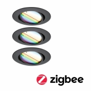 LED Einbauleuchte Smart Home Zigbee Base Coin Basisset schwenkbar  rund 90mm 20°  3x4,9W 3x420lm 230V dimmbar RGBW+ Schwarz matt