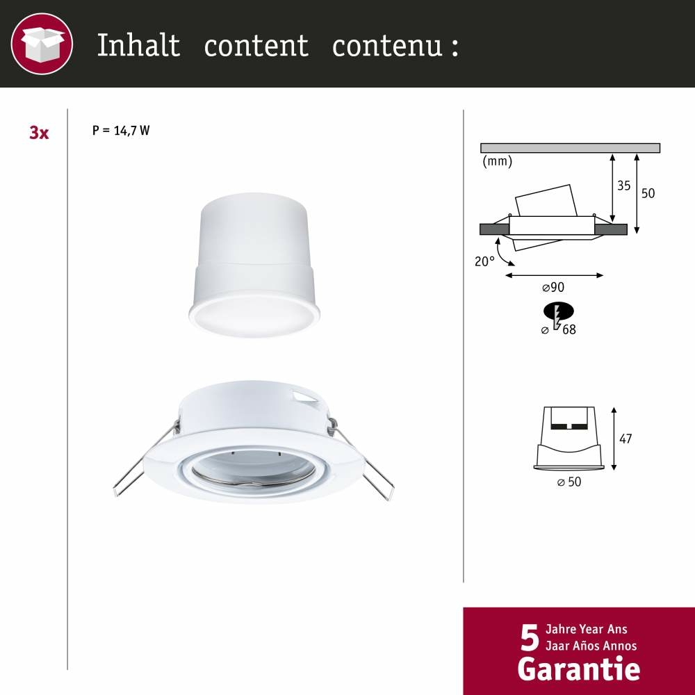 Paulmann 92466 LED Einbauleuchte Smart Home Zigbee Base Coin Basisset  schwenkbar | Lampen1a