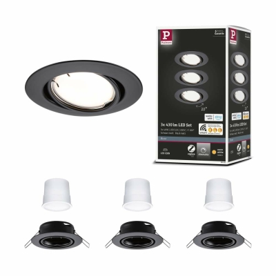 Paulmann LED Einbauleuchte Smart Home Zigbee Base Coin Basisset schwenkbar  rund 90mm 20°  3x4,9W 3x430lm 230V dimmbar 3000K Schwarz matt