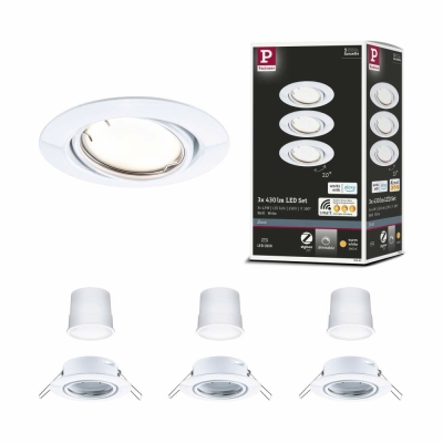 Paulmann LED Einbauleuchte Smart Home Zigbee Base Coin Basisset schwenkbar  rund 90mm 20°  3x4,9W 3x430lm 230V dimmbar 3000K Weiß