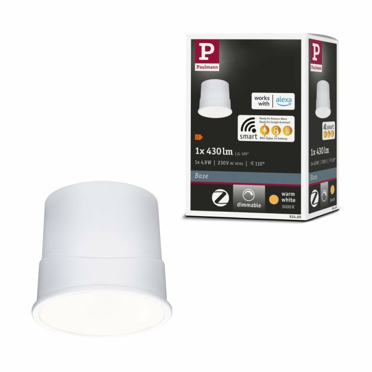 Paulmann LED Modul Einbauleuchte Smart Home Zigbee Base Coin    rund 50mm  Coin 4,9W 430lm 230V dimmbar 3000K Satin