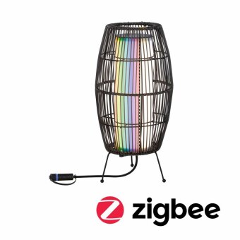Paulmann Plug & Shine LED Lichtobjekt Basket 40cm IP44 Smart Home Zigbee RGBW 3,2W Schwarz Rattan