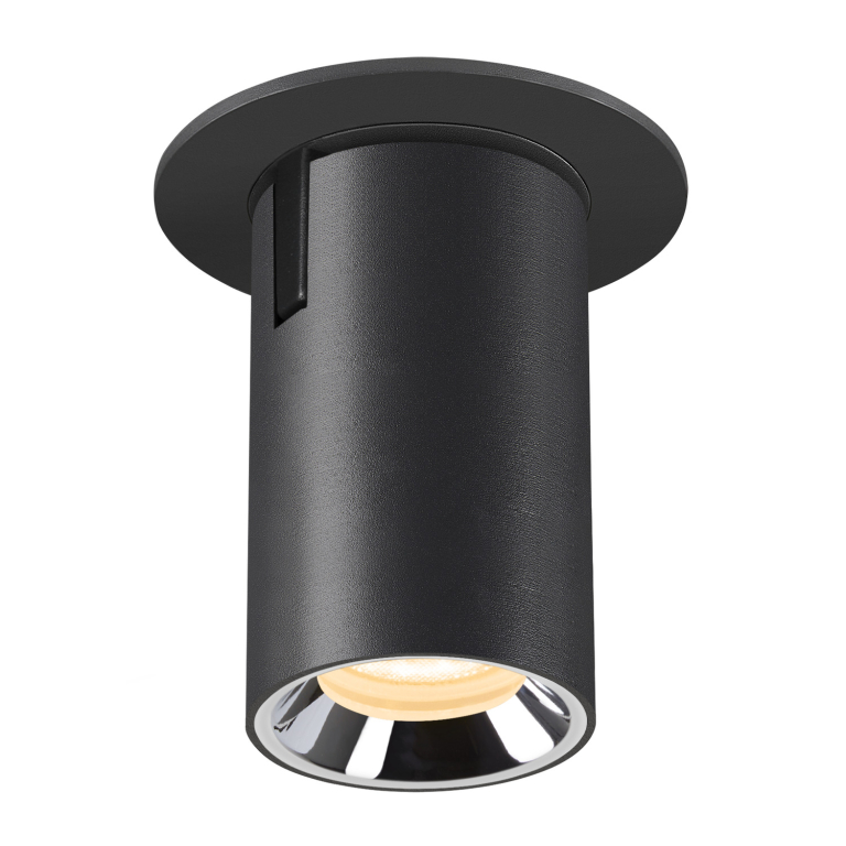 SLV NUMINOS® PROJECTOR XS, Deckeneinbauleuchte, 3000 K, 55°, zylindrisch, schwarz / chrom