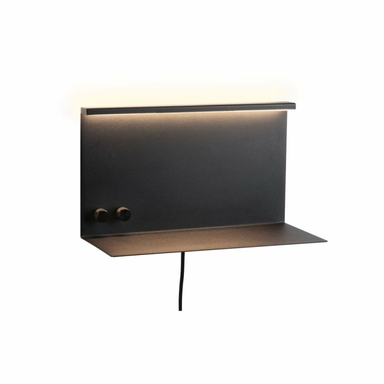 Paulmann LED Wand-Leseleuchte Jarina Schwarz matt mit Ablage USB-Ladefunktion 3000K dimmbar