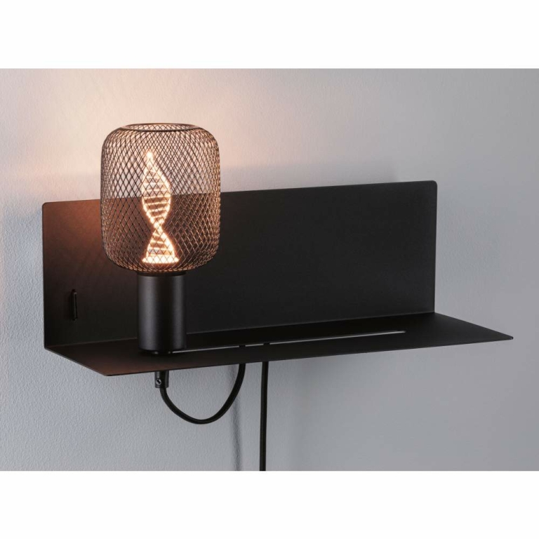 Paulmann LED Wand-Leseleuchte Devara Schwarz matt mit Ablage USB-C-Ladefunktion E27 230V