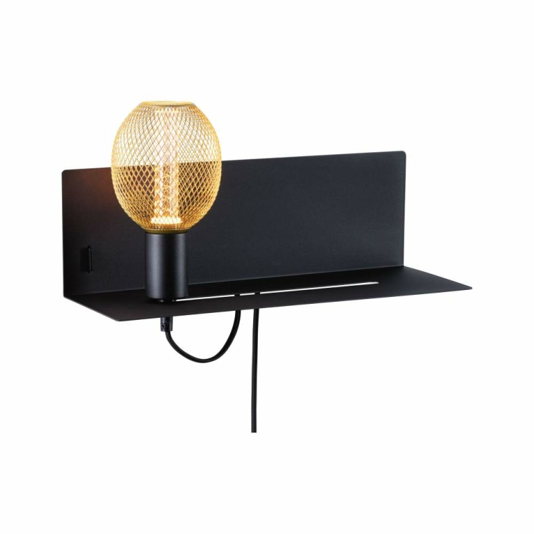 Paulmann LED Wand-Leseleuchte Devara Schwarz matt mit Ablage USB-C-Ladefunktion E27 230V