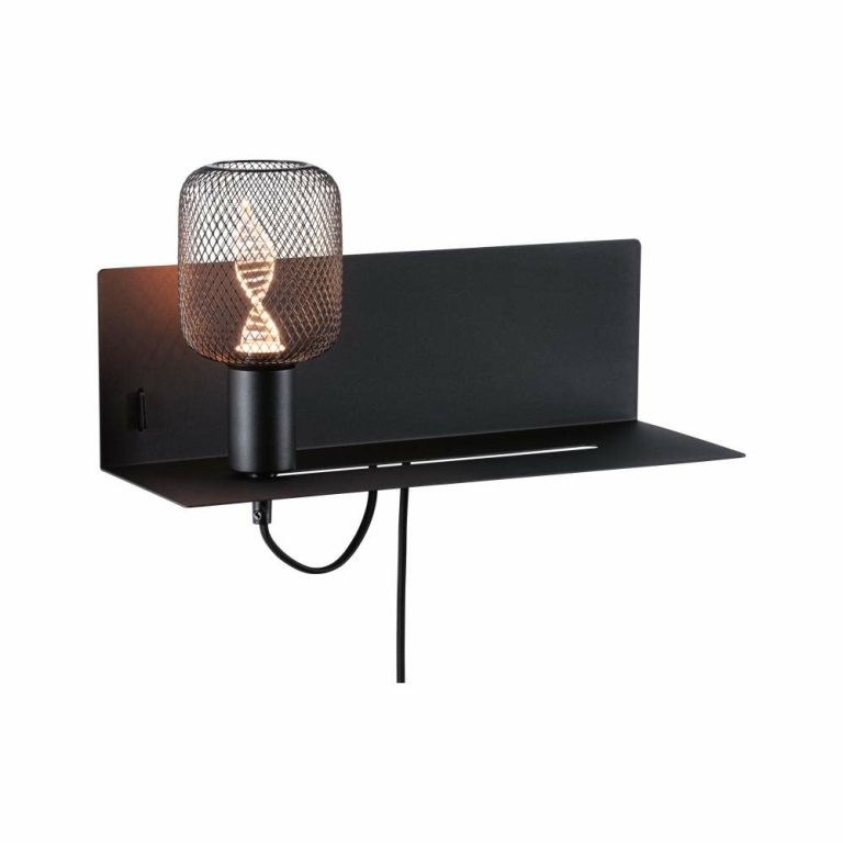 Paulmann LED Wand-Leseleuchte Devara Schwarz matt mit Ablage USB-C-Ladefunktion E27 230V