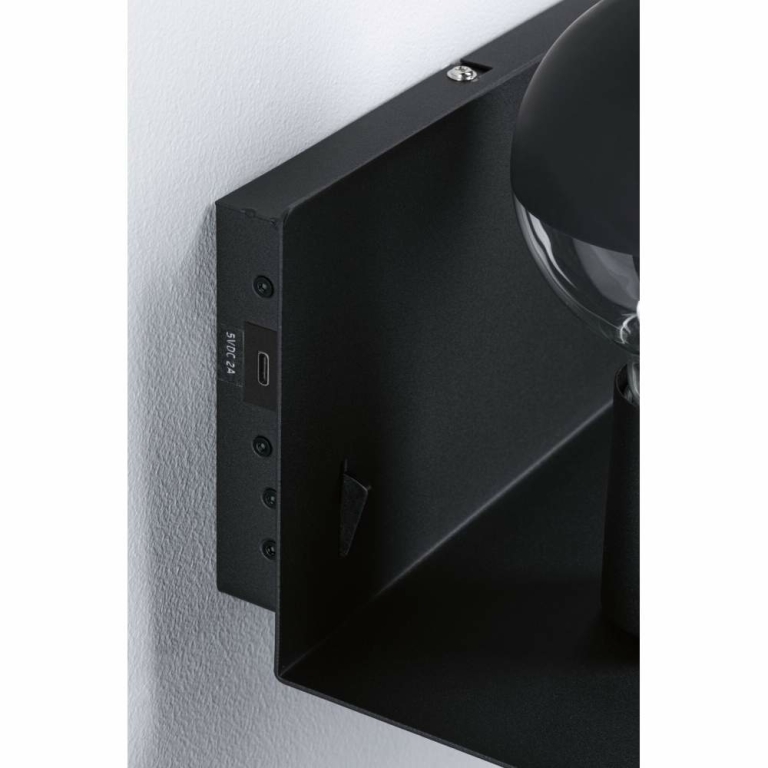 Paulmann LED Wand-Leseleuchte Devara Schwarz matt mit Ablage USB-C-Ladefunktion E27 230V