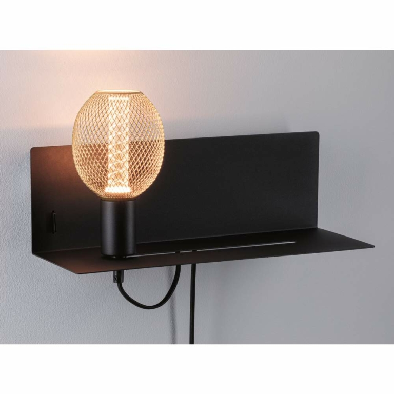 Paulmann LED Wand-Leseleuchte Devara Schwarz matt mit Ablage USB-C-Ladefunktion E27 230V
