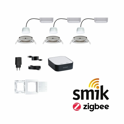 Paulmann Bundle Smart Home smik Gateway mit Wandtaster + LED Einbauleuchte Nova Plus Coin Basisset schwenkbar RGBW