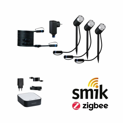 Paulmann Plug & Shine Bundle Smart Home smik Gateway + LED Gartenstrahler Pike Basisset RGBW+