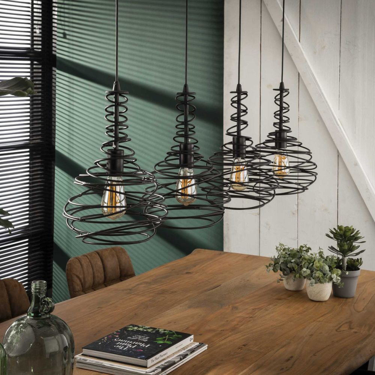 famlights famlights | Pendelleuchte Ruby aus Metall in Schwarz E27 4-flammig