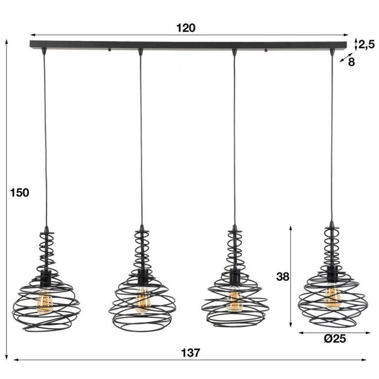 famlights famlights | Pendelleuchte Ruby aus Metall in Schwarz E27 4-flammig