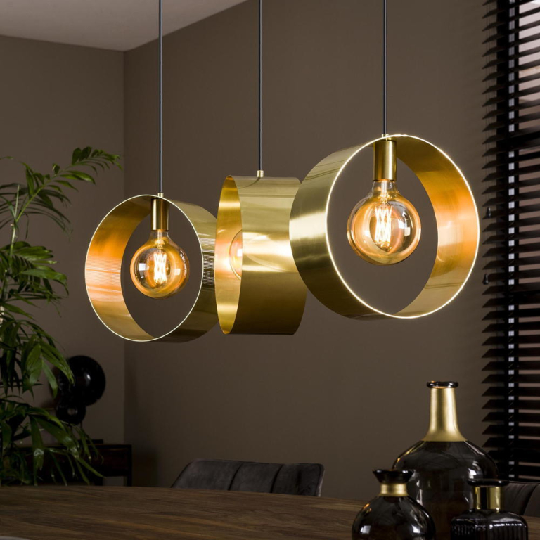famlights famlights | Pendelleuchte Neyla in Gold E27 3-flammig Balken