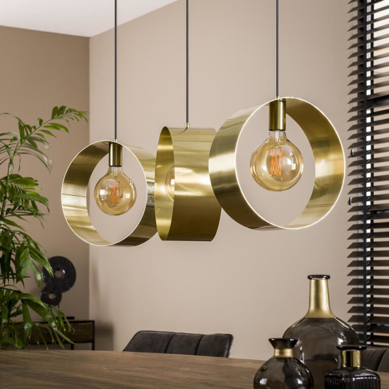famlights famlights | Pendelleuchte Neyla in Gold E27 3-flammig Balken