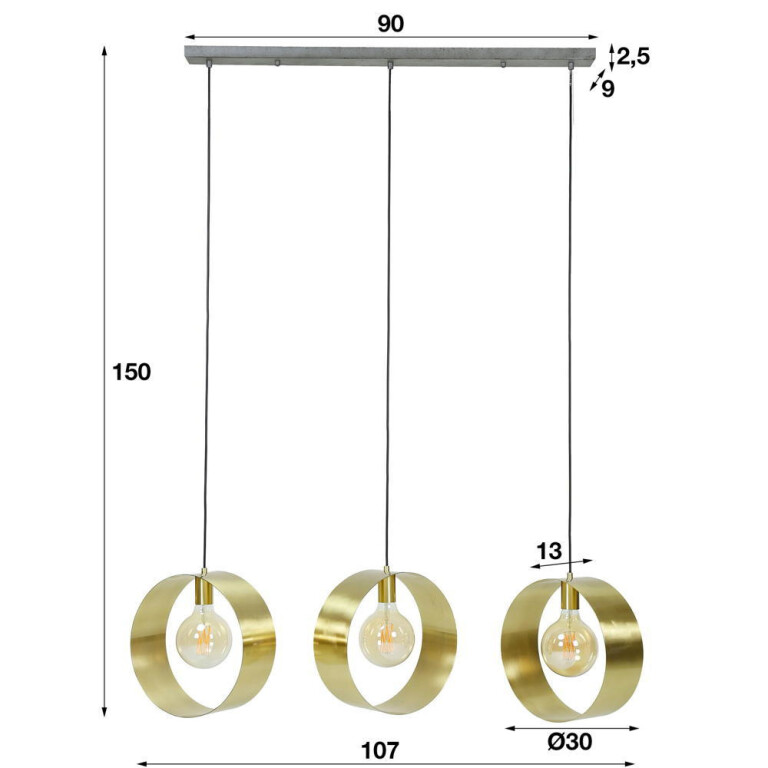 famlights famlights | Pendelleuchte Neyla in Gold E27 3-flammig Balken