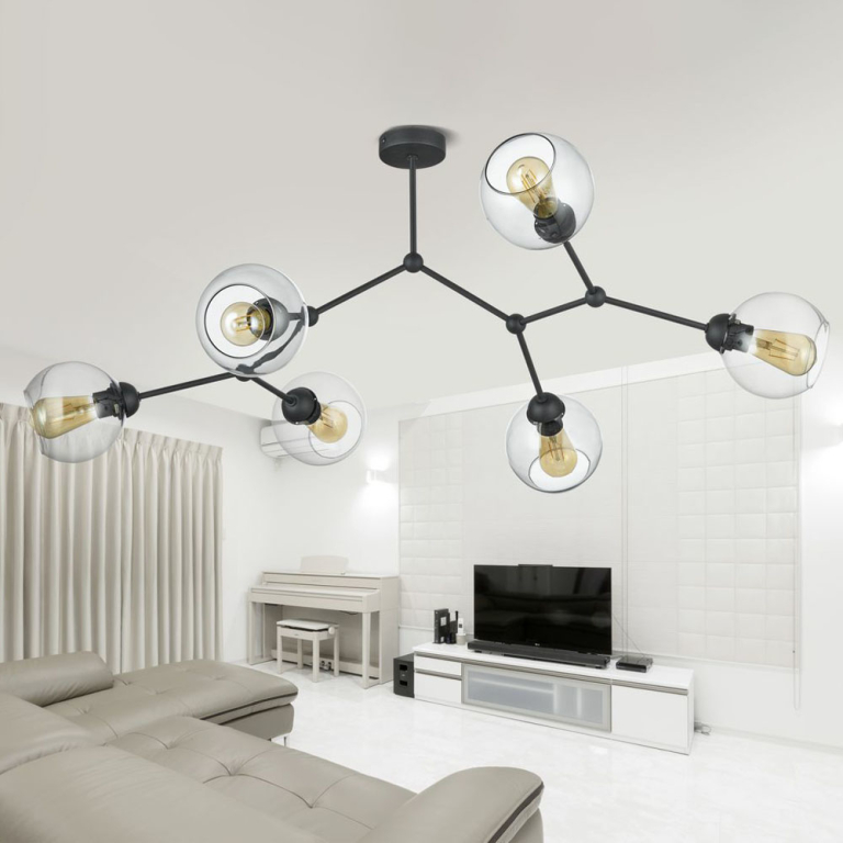 famlights famlights | Deckenleuchte Jannis in Schwarz E27 6-flammig