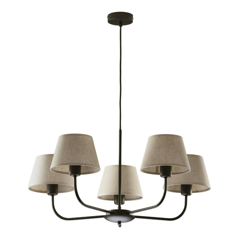 famlights famlights | Pendelleuchte Richard in Braun und Schwarz E27 5-flammig